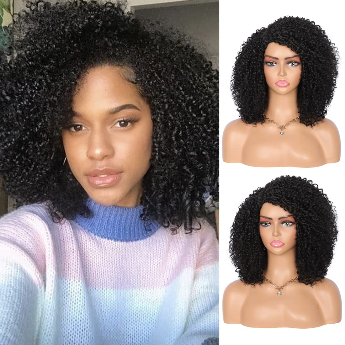 Buy Kalyss Black Afro Kinky Curly Wigs for Women Premium Synthetic Hair