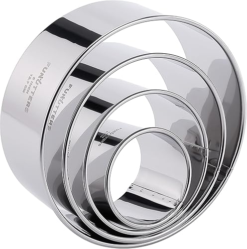 Miniatura 9 de Juego de cortadores de galletas, juego de 5 piezas, mide 1, 2, 3, 4 y 5 pulgadas, anillos redondos de metal para hornear repostería, galletas y