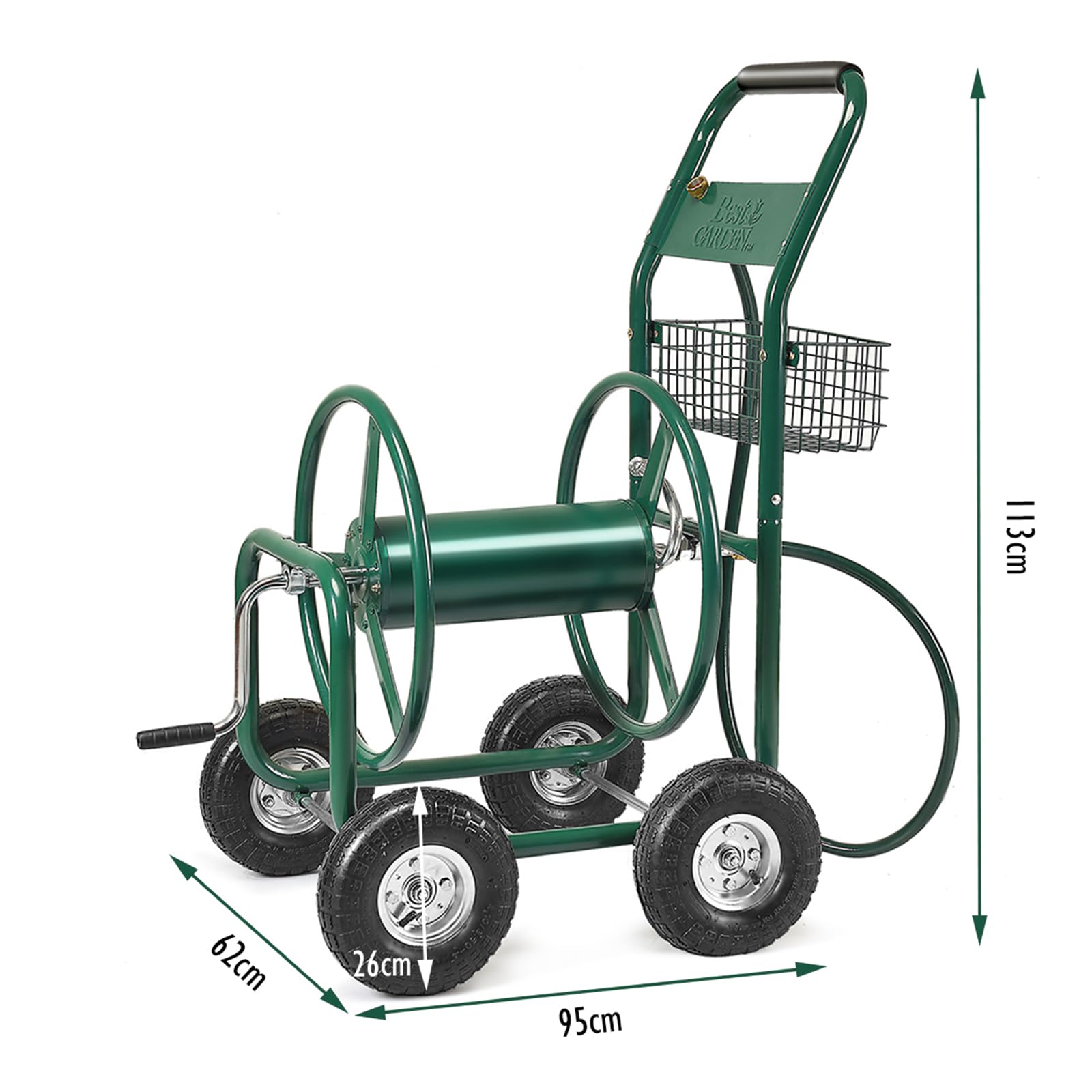 COSTWAY Carrello Avvolgitubo da Giardino Professionale, Carrello per Tubo Irrigazione in Metallo con Ruote Grande, 95 x 62 x 113 cm