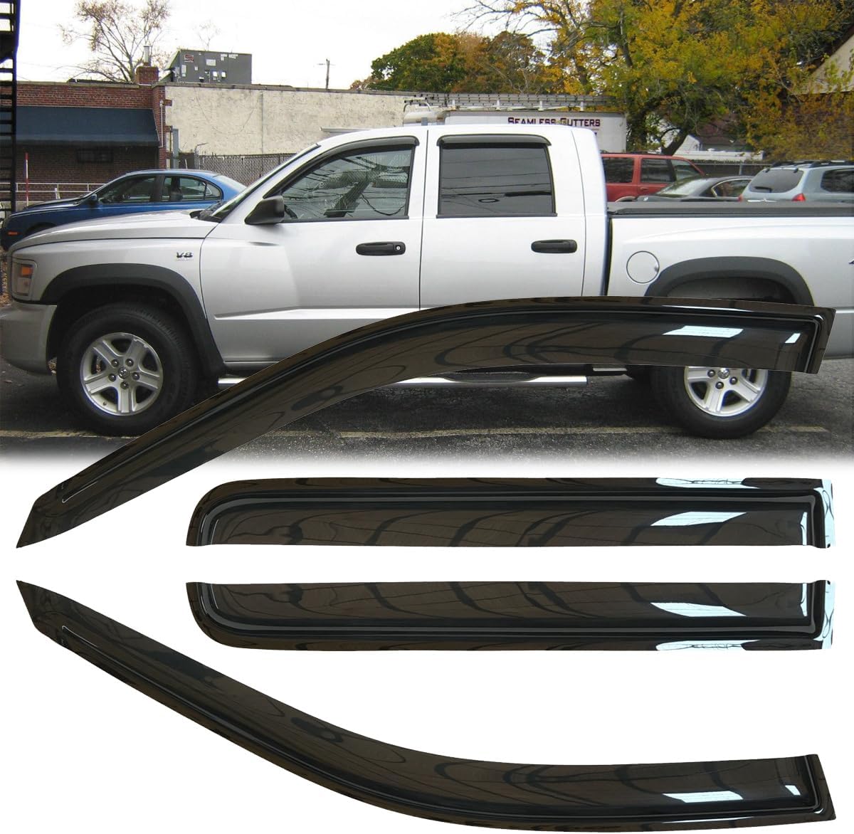 4pcs Original Shatterproof Rainproof Side Window Wind Deflectors for 2005-2011 Dodge Dakota Quad Cab,Rain Guards,Nice Looking Window Visors for Cars,Vent Deflector 94656