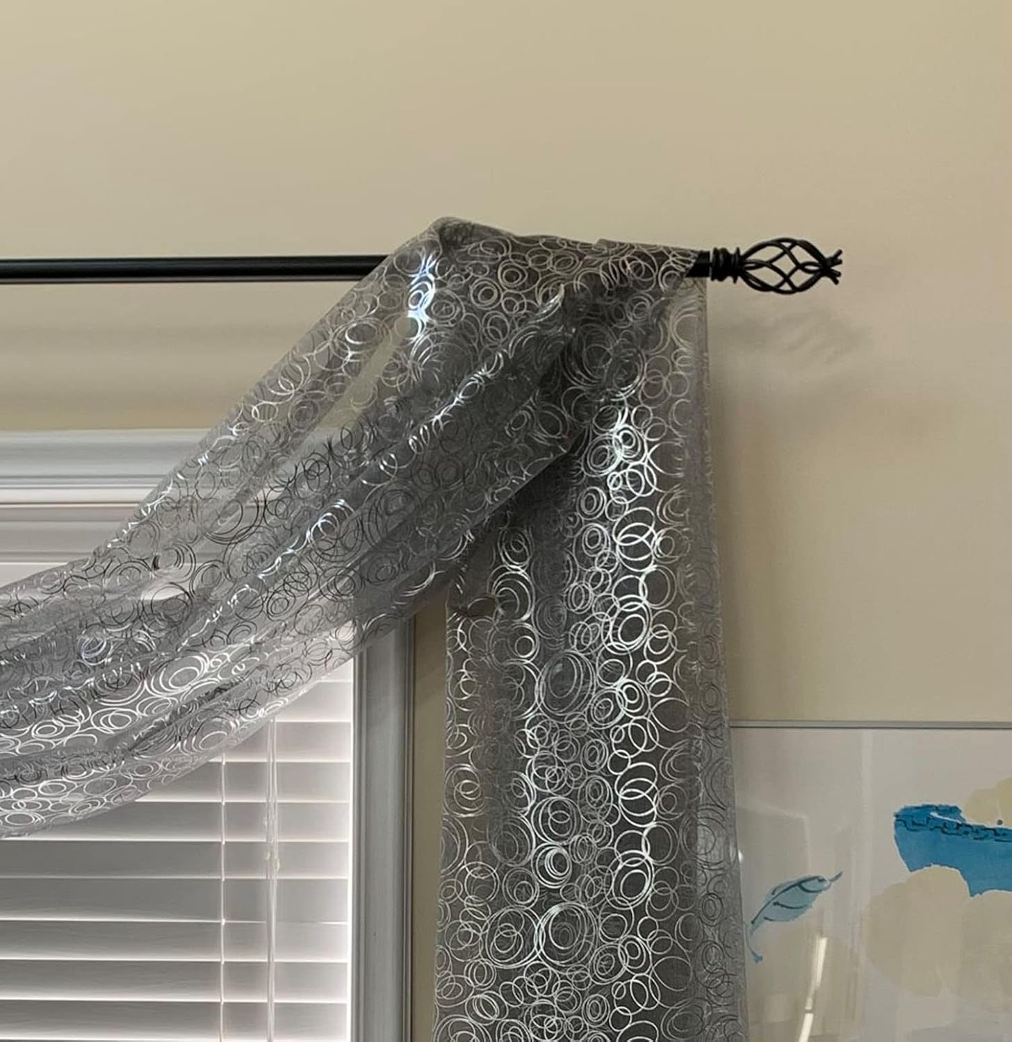 Window Scarf Valance Foil Print Metallic Leafs Sheer Scarf 8 Yard (Mint Sheer/Silver Leaf 288L X 50W)