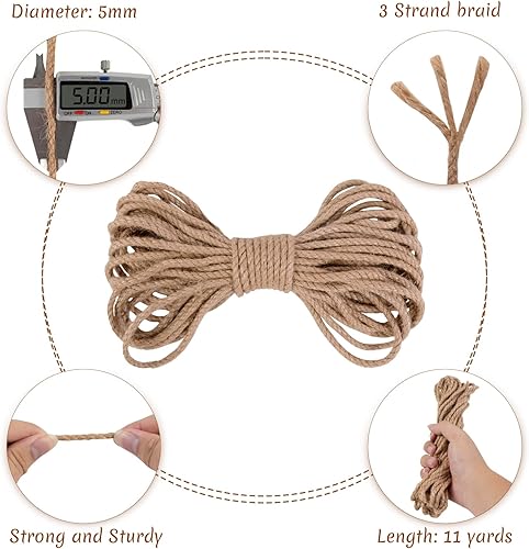 Miniatura 2 de Cuerda de yute de 0.197 in, cuerda de yute natural gruesa para jardín, cuerda de cáñamo resistente para exteriores, para jardinería, manualidades,