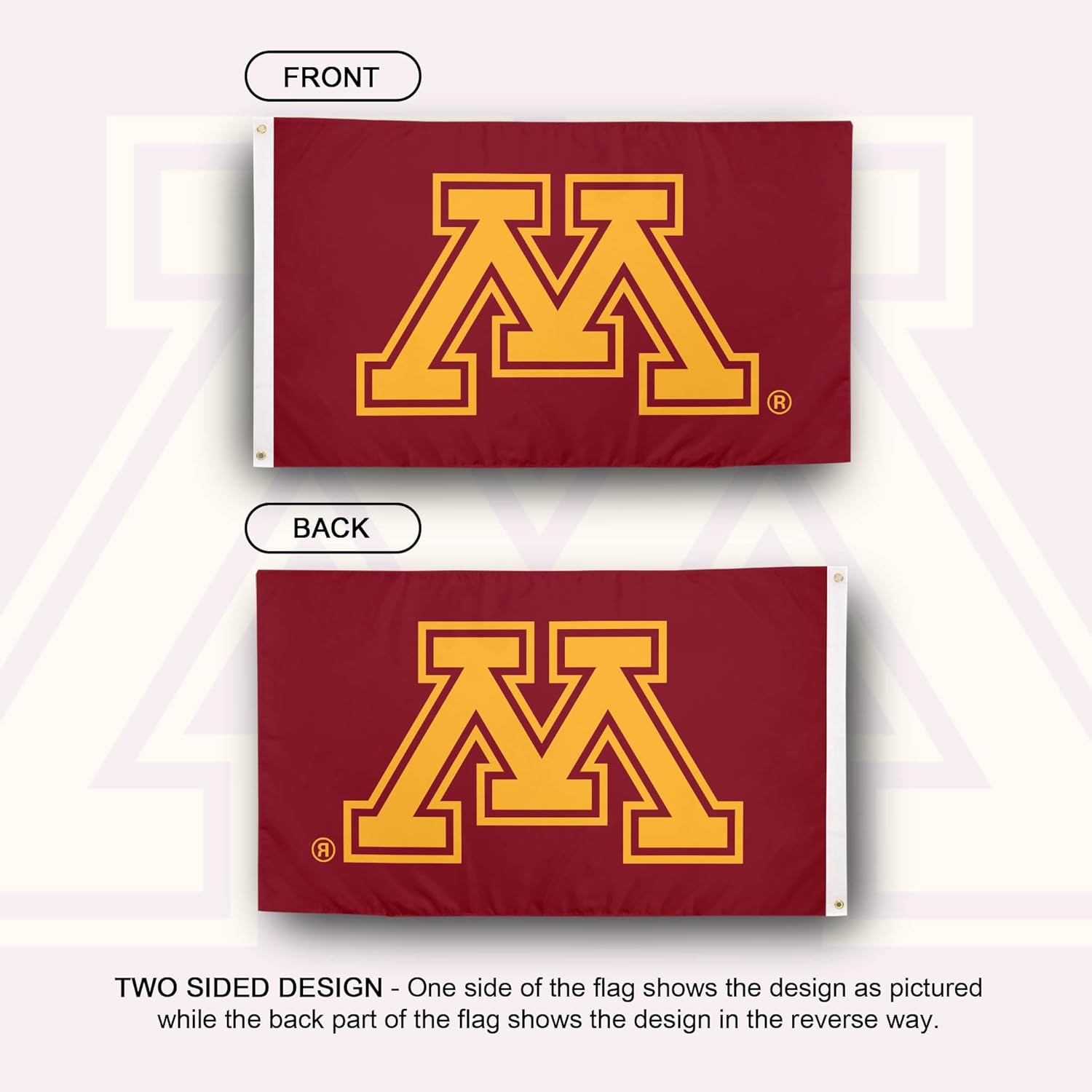 Desert Cactus University of Minnesota UM Flag - 3 x 5 Feet Golden Gophers Banner, Indoor/Outdoor Durable Fabric, 100% Polyester Design (Style 1)