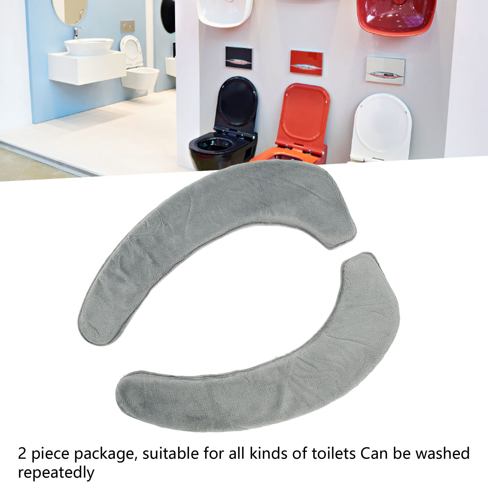 Toilet Warmer Cover,ANGGREK 2 Pcs Toilet Warmer Cover Soft Comfortable Warm Washable Self Adhesive Flannel Toilet Seats Cover Toilet Seating Cover (Grey)