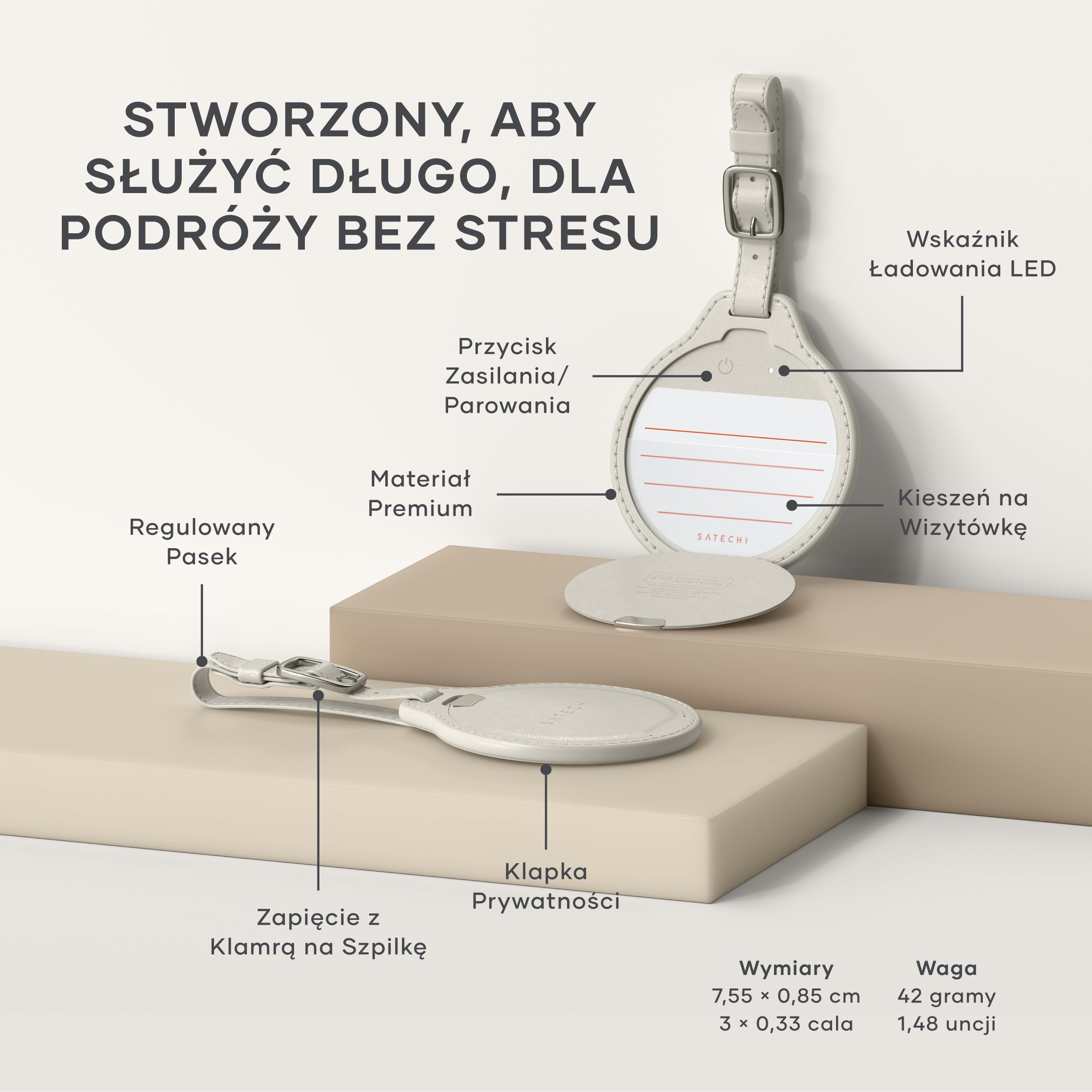 SATECHI FindAll Lokalizator Bagażu Z Funkcją Apple Find My, Ładowaniem Bezprzewodowym, Alertami Dźwiękowymi I GPS-Em Do Bagażu I Plecaka, Do iPhone 17 16 15, iPad, Mac I Innych Urządzeń – Beżowy