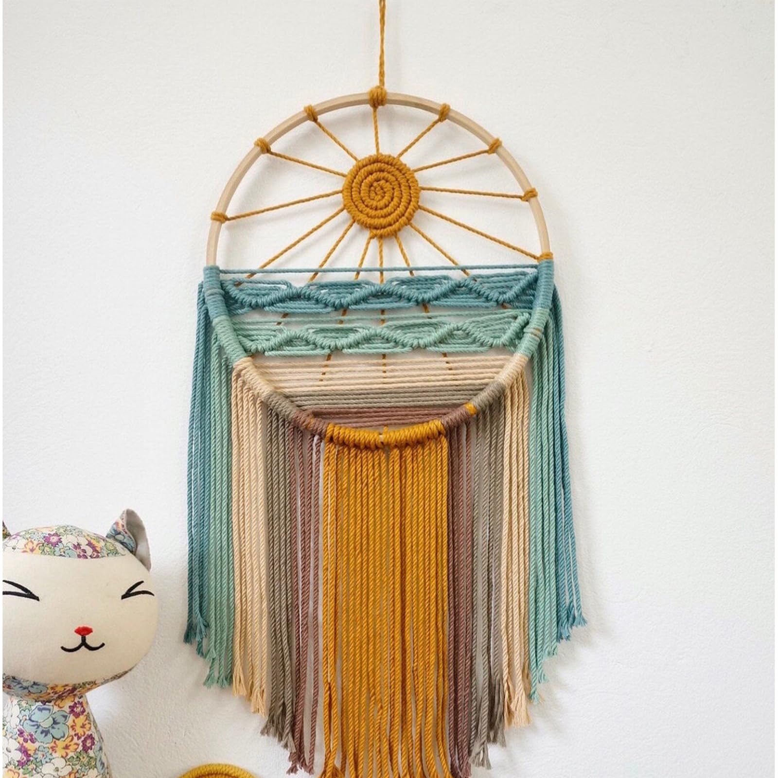 JORCEDI Wall Tapestry, 27 * 60cm Macrame Hanging Wall Decor Art Aesthetic Room Decoration for Living Room Bedroom (noon)