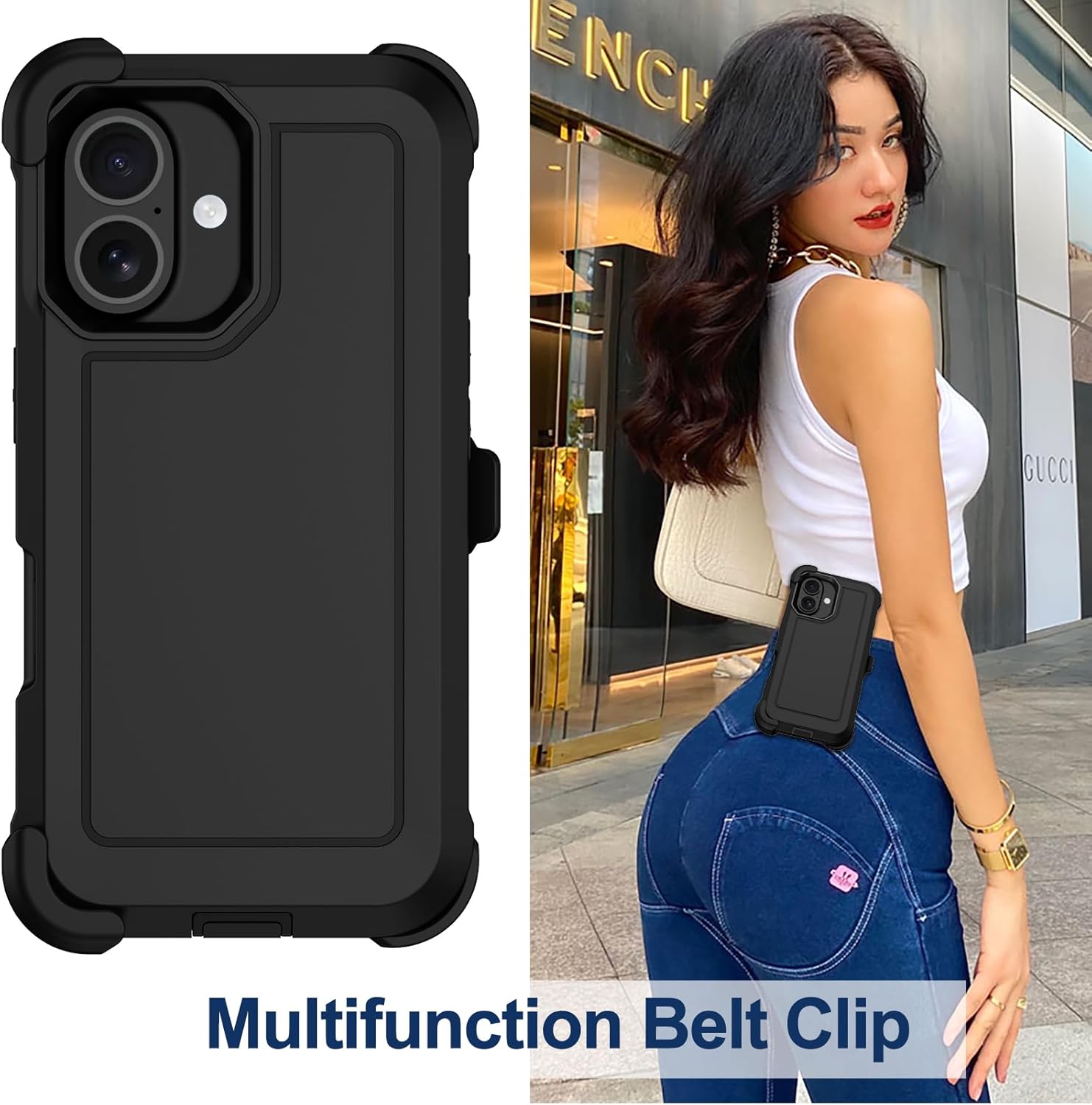 RubCase for iPhone 16 Plus Case 6.7” with Belt Clip Holster, 2X Screen Protector, Heavy Duty Military Grade Full Body Shockproof Drop Proof Rugged Protective Cover for iPhone 16 Plus (Black) - Image 6