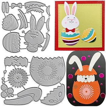2pcs Easter Rabbit Broke Out Shell Egg Cutting Dies, Bunny Egg Die Cuts Metal Embossing Stencils Template Mould for Card Scrapbooking and DIY Craft Album Paper Card Decor