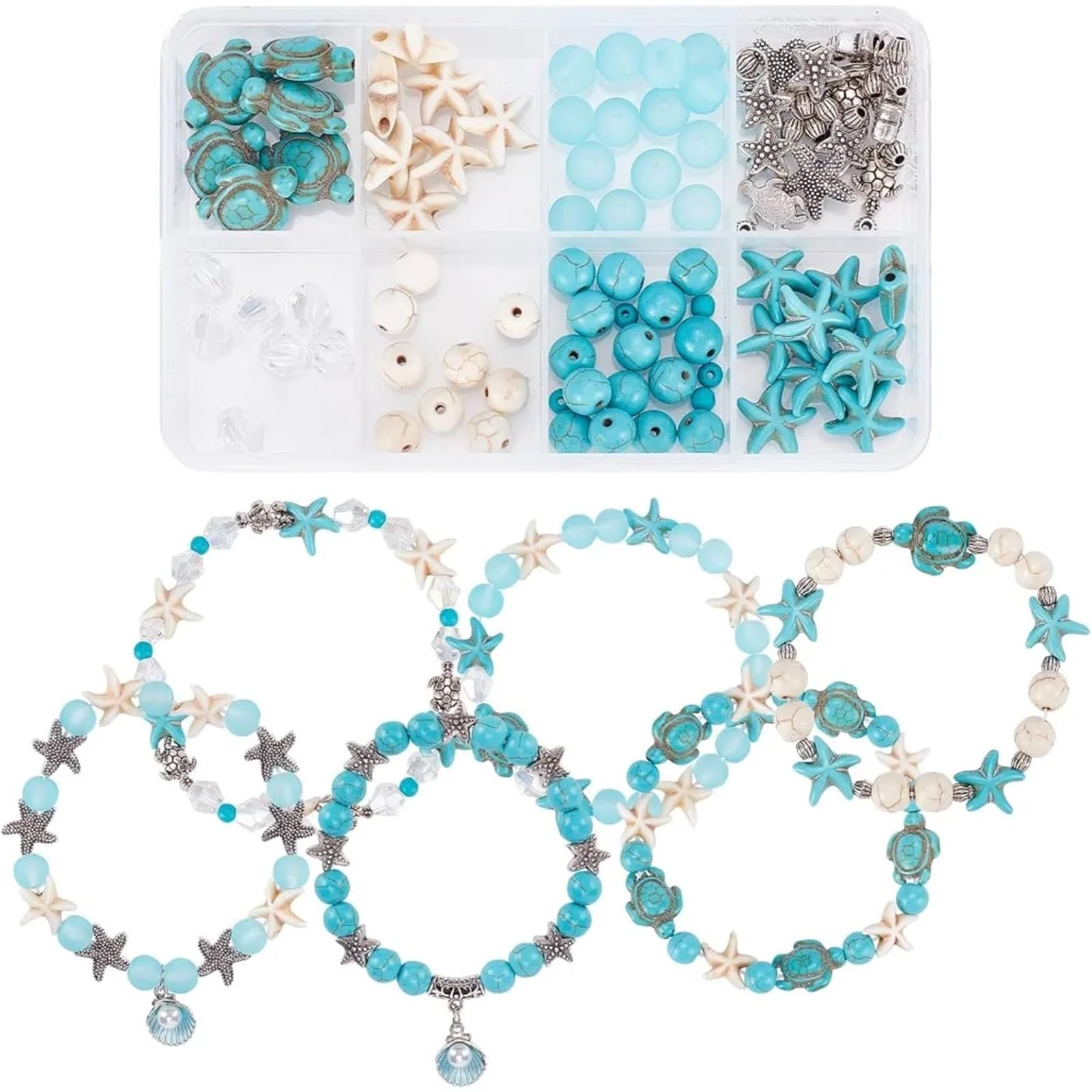 Perles de rocaille turquoise 8mm en boîte pour éviter de perdre vos breloques tortue