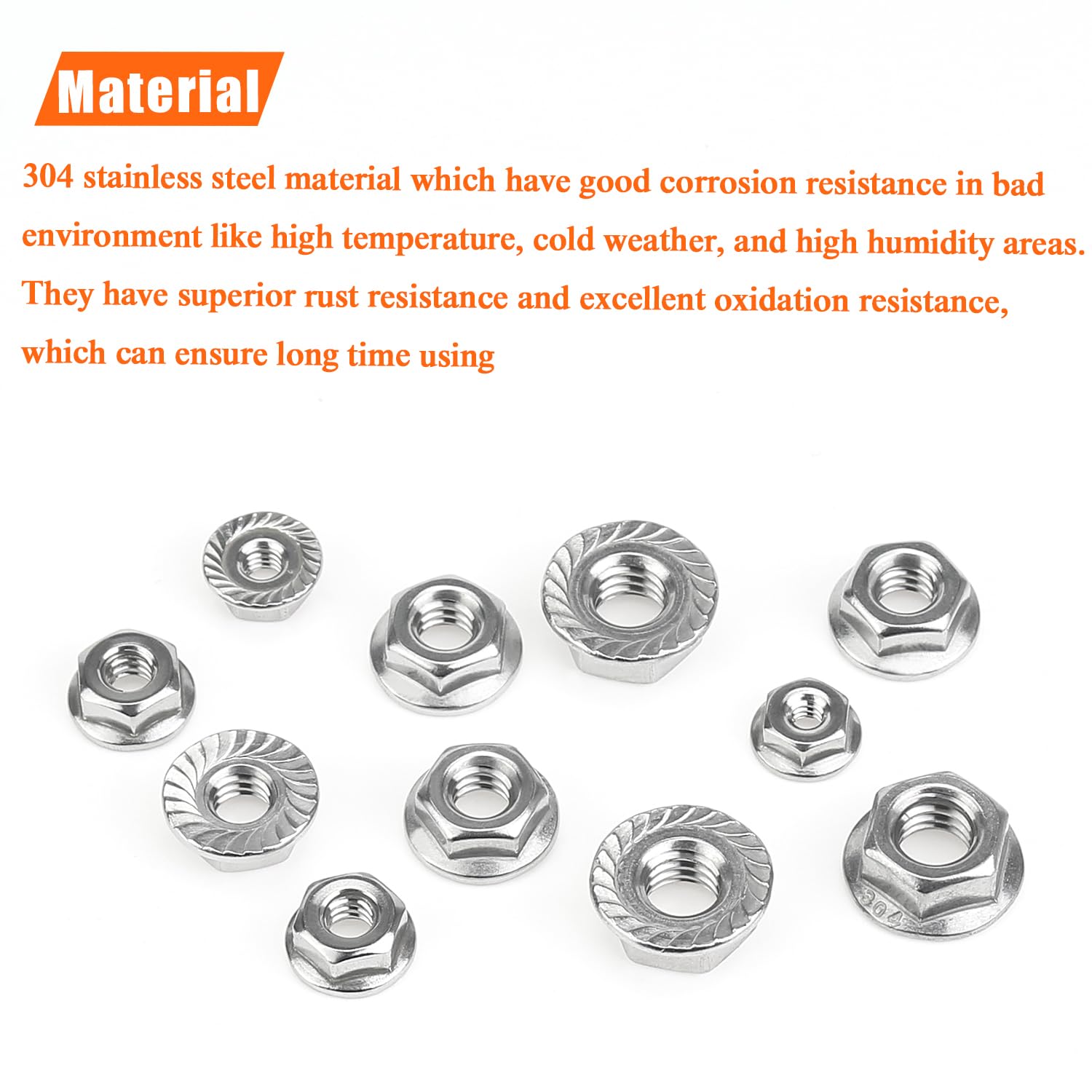 HELIFOUNER 80 Pieces 5 Sizes Flange Nuts, Serrated Flange Hex Lock Nuts Assortment Kit, 304 Stainless Steel (#6-32#8-32#10-24 1/4"-20 5/16"-18) image 2