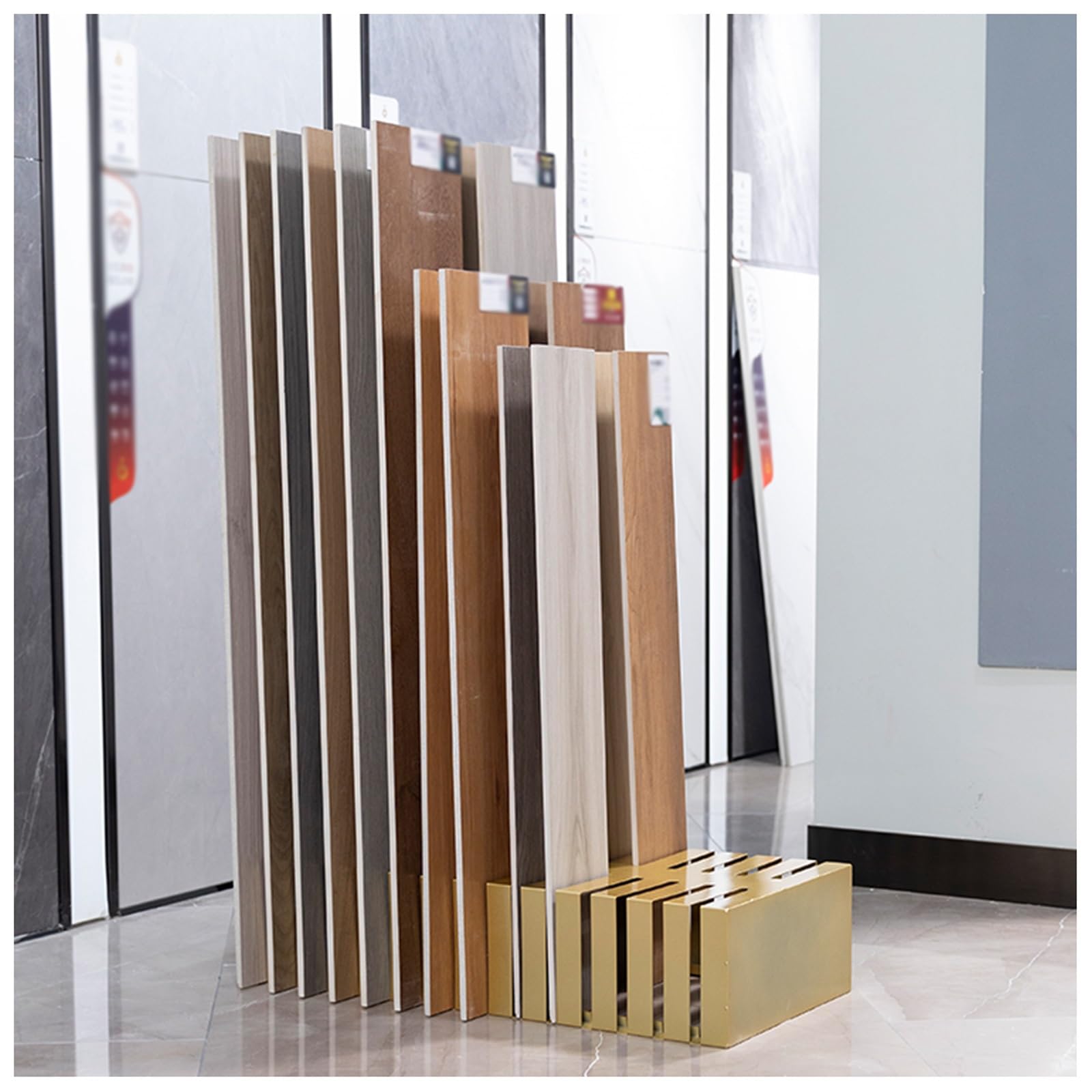 NQNFWCRJ Black Metal Tile Rack High Temperature Lacquer Multi-Compartment Multi-Tier Floor Tile Display Stand Floor Standing Floor Tile Display Rack
