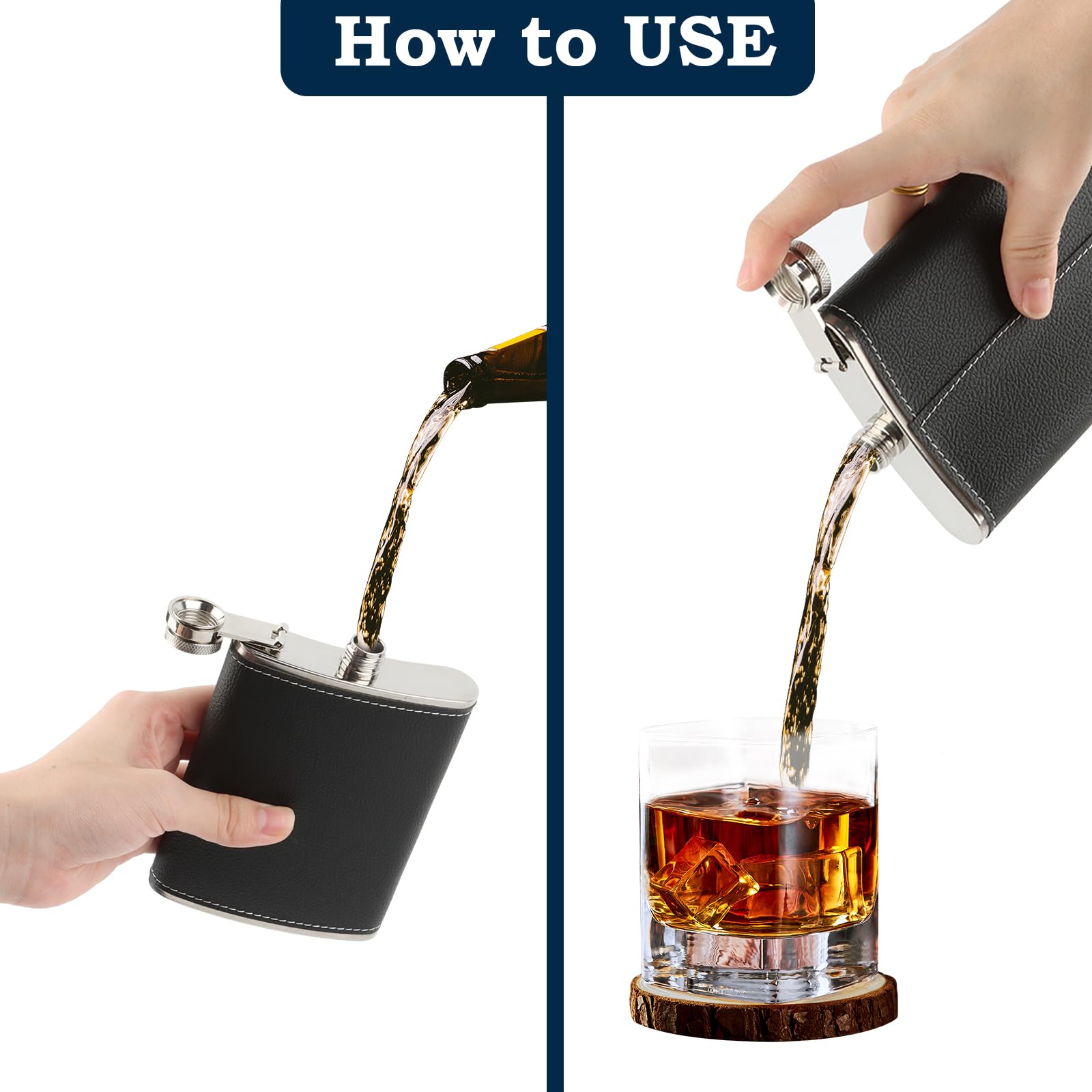 2 Fiaschetta Tascabile e 2 Imbuto, Set di Fiaschette in Acciaio Inossidabile, RISVOWO 8 oz / 227 ML Fiaschetta Whisky per Liquori, Portatile Hip Flask, per Bar, Campeggio, Picnic