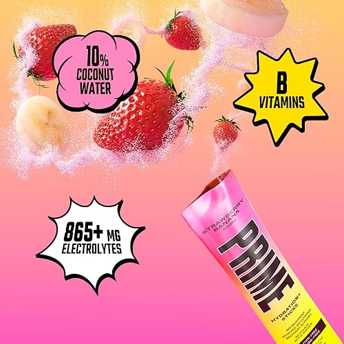 Miniatura 5 de PRIME HYDRATION+ Sticks Strawberry Banana | Polvo de Hidratación en Sobres Monodosis | Polvo de Electrolitos Para Llevar | Bajo en Azúcar | Sin