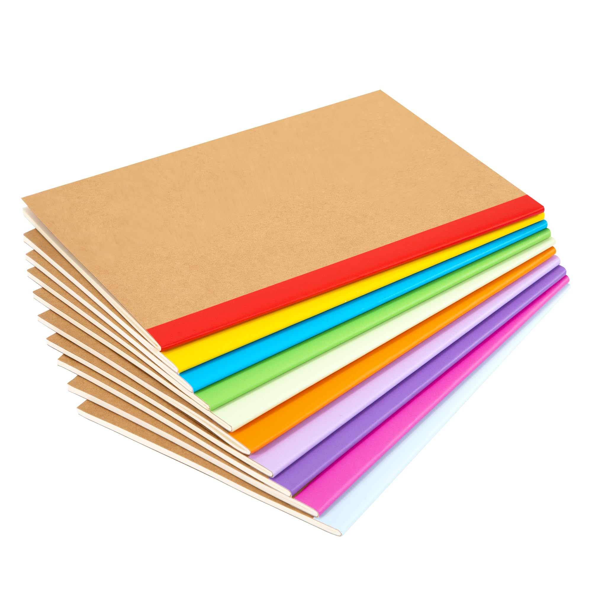 Jeesblsy Cuadernos de Papel Kraft con Lomo Arcoíris, A5 30 Hojas/60 Páginas Cubierta de Papel Kraft Forrado en Blanco para Escuela, Oficina y Hogar (Diez colores)