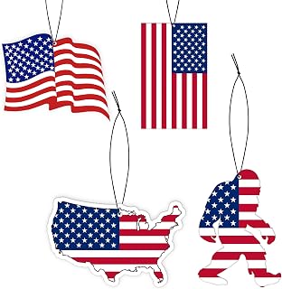 Pounchi American Flag Car Air Freshener Cards (4 Pack Refreshing Ice Scent) Funny Accessories for Car Interior Hanging Gift Rearview Pendant Supplies