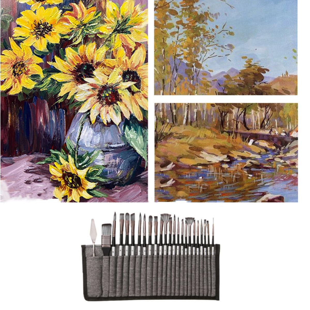 CLISPEED Set de 24 Pinceaux en Nylon Forme Simple avec Paquet Style Élégant Pinceaux pour Peinture à l'huile et Aquarelle pour Artistes et Amateurs