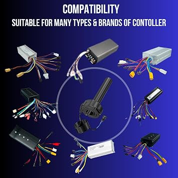 E Bike Full Twist Throttle, Black Grips Waffle Grip Suits 3 Pin SM JST Plug DIY EBike Surron, Motocross 12V,24V,36V.48V, 52V, 60V, 72V