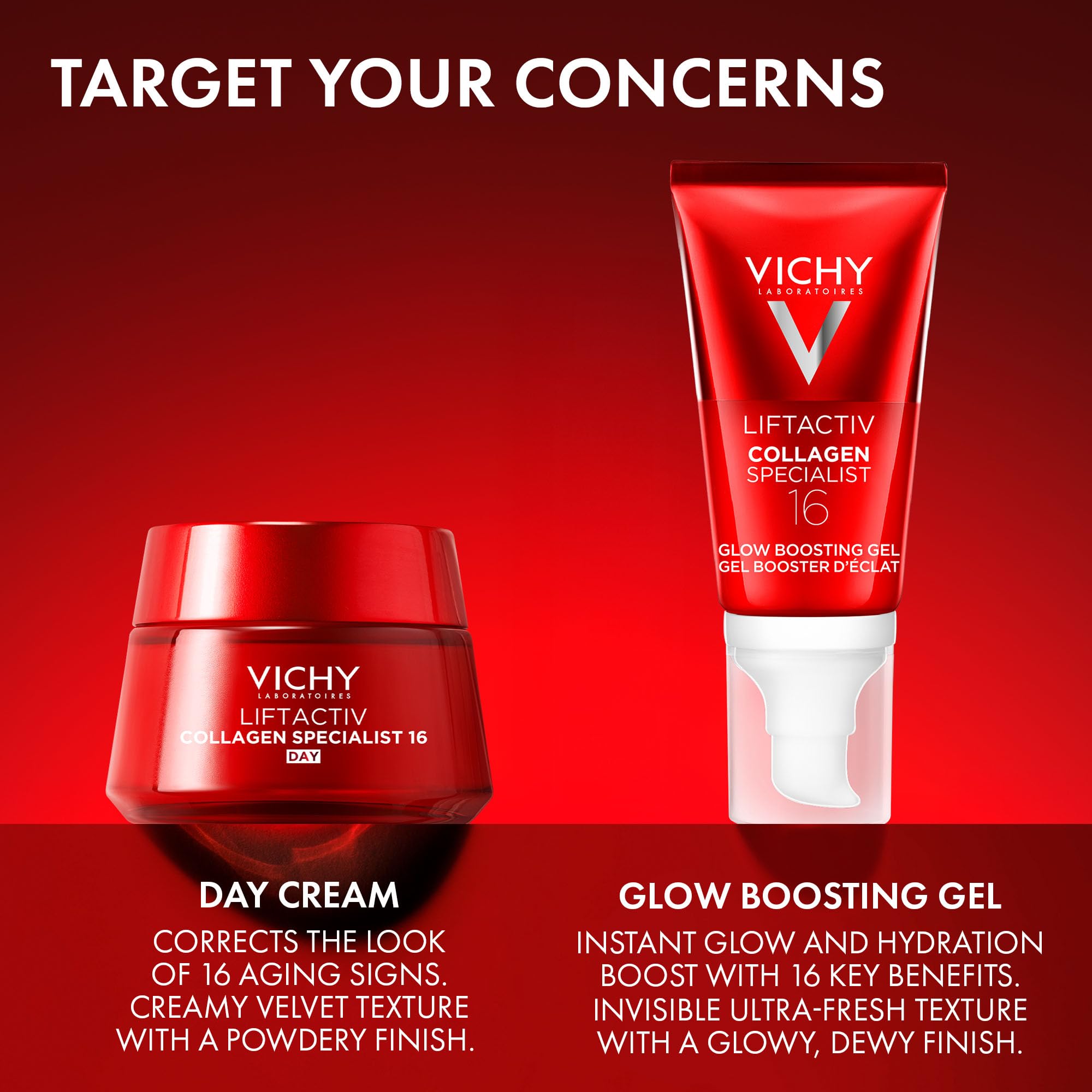 Vichy, LiftActiv, Glow Boosting Gel, Gel Visage Booster de Collagènes, Soin Hydratant et Repulpant, Gel Éclat Anti-Âge et Anti-Rides, Tous Types de Peau, Collagen Specialist 16, 50 ml