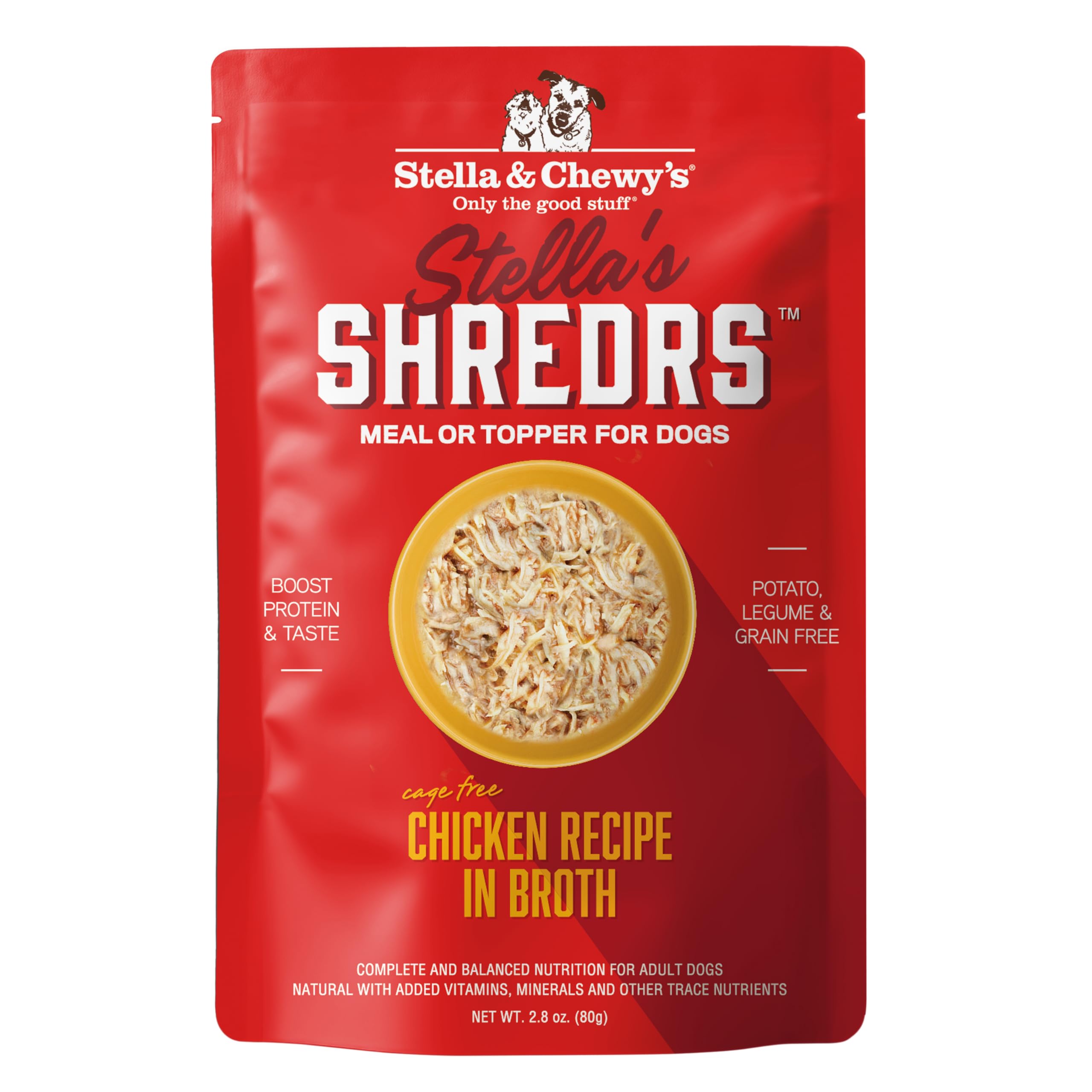 Stella & Chewy's Cage-Free Chicken Shredrs - Premium Dog Food Pouches - Perfect For Picky Eaters - 24 Pack, 2.8oz Each