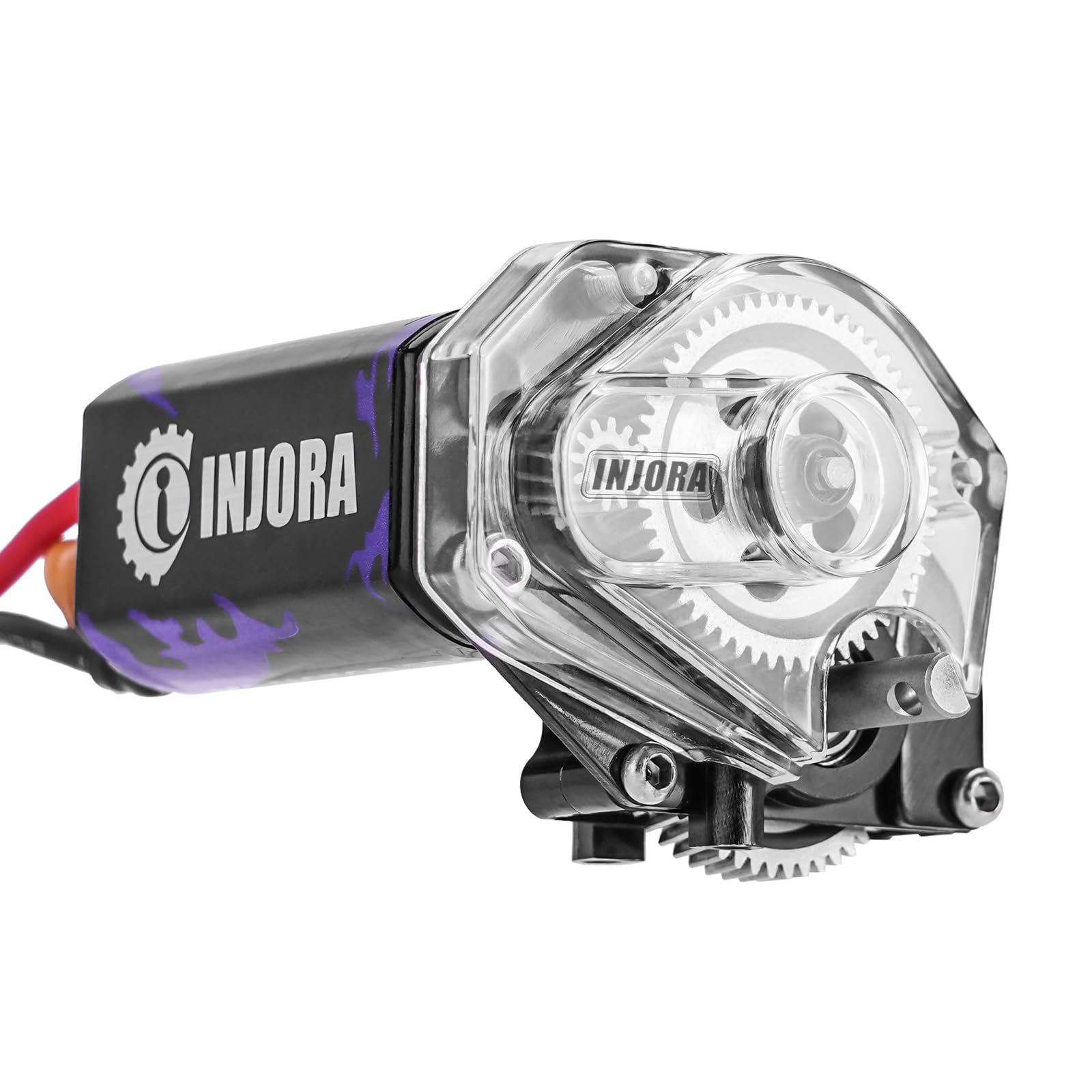 INJORA Aluminum Acrylic Transmission with 050 Brushed Motor 50T for 1/24 RC Crawler SCX24 Upgrade, Black - Image 3