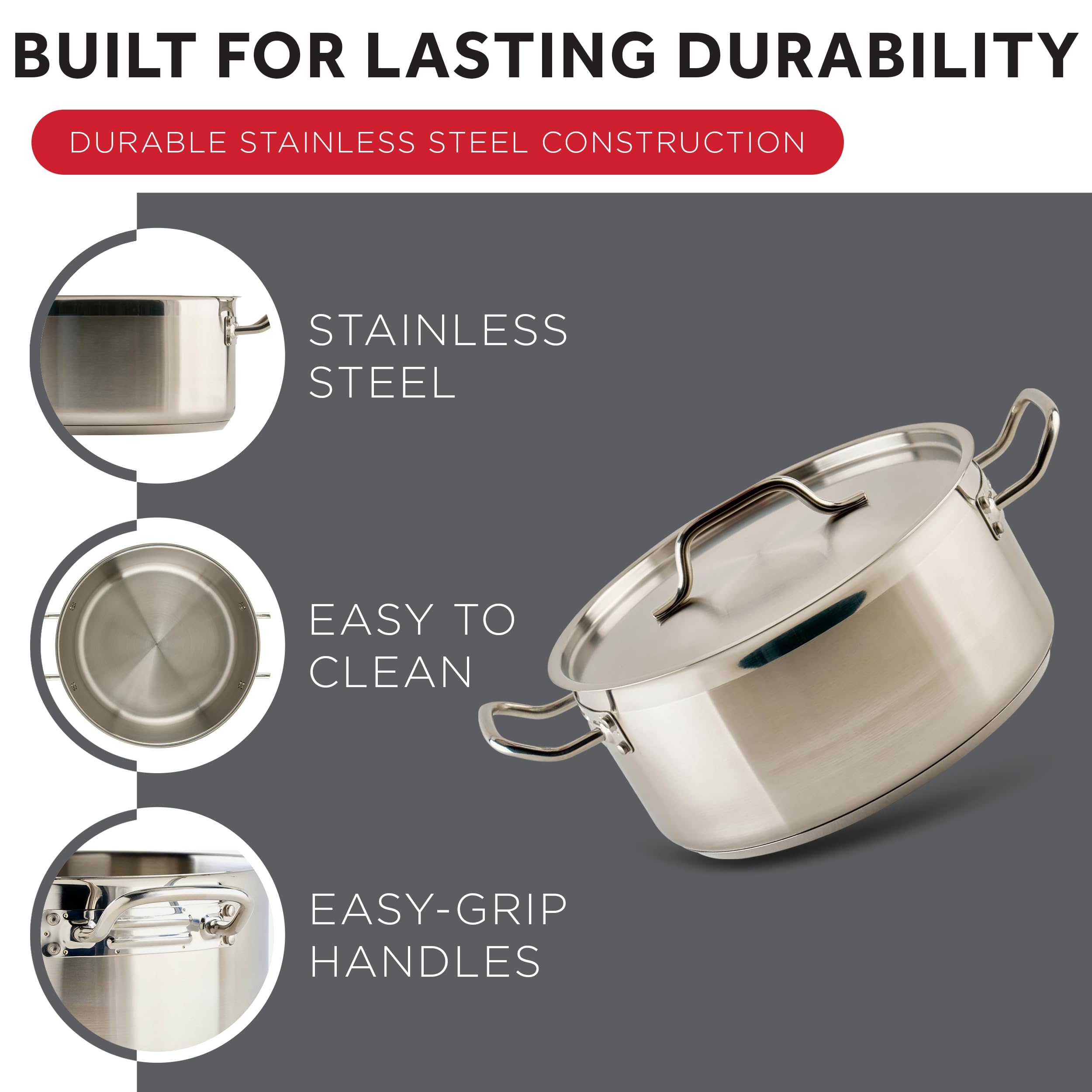 Winco 8qt Stainless Steel Brazier Pan with Lid -4 Winco 8qt Stainless Steel Brazier Pan with Lid -4