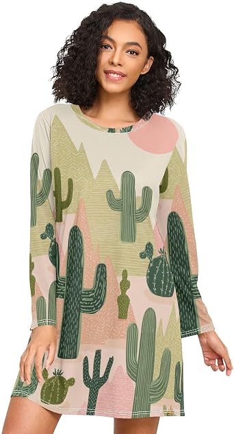 Nightgowns for Women Long Sleeve Sleepwear Soft Night Shirts Ladies Night Gown