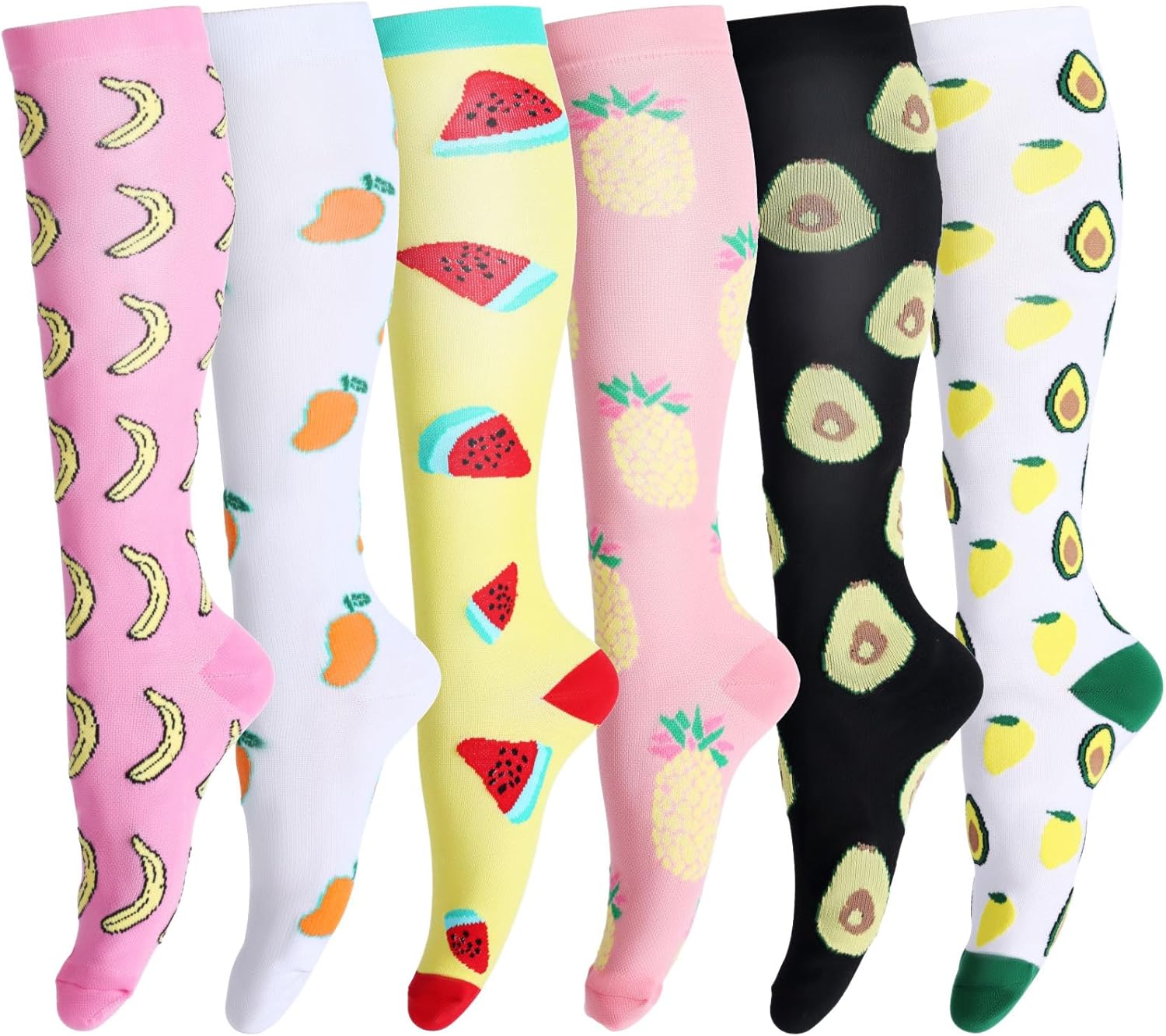 Compression Socks for Males & Girls (6Pair) Non-Slip Lengthy Tube Supreme for Working,Nursing,Circulation & Restoration Enhance Stamina, Mountaineering Journey & Flight Socks 20-30 mmHg