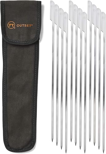 Outset 76145 Stainless Steel Paddle Skewers and Canvas Bag, Silver