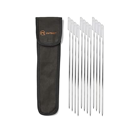Outset 76145 Stainless Steel Paddle Skewers and Canvas Bag, Silver