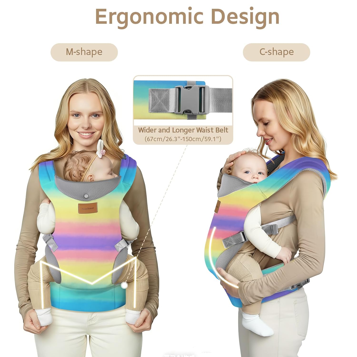 Baby Carrier for Plus Size Mom, Ergonomic Toddler Carriers for 7-33 Lbs, Lightweight Infant Wearing Carrier, Front Facing Soft Baby Body Carriers for Parents (4-36 Months)