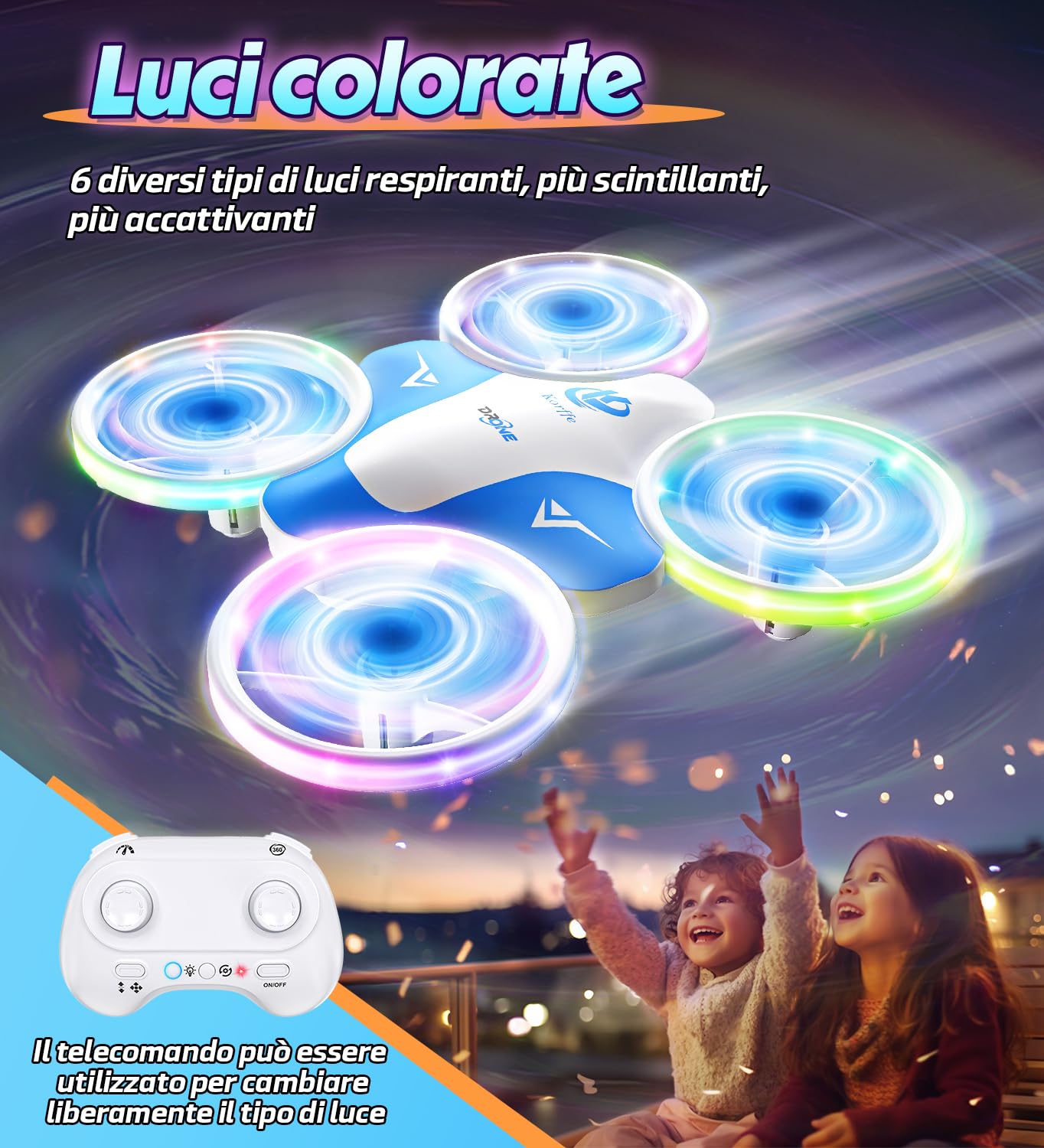 Korffe Mini Drone per Bambini Giocattoli da 6 7 8 9 10+ Anni Ragazzi, RC Aereo Giocattolo Drone per Bambini e Principianti con Luci LED Regali per Interni ed Esterni per Ragazzi e Ragazze