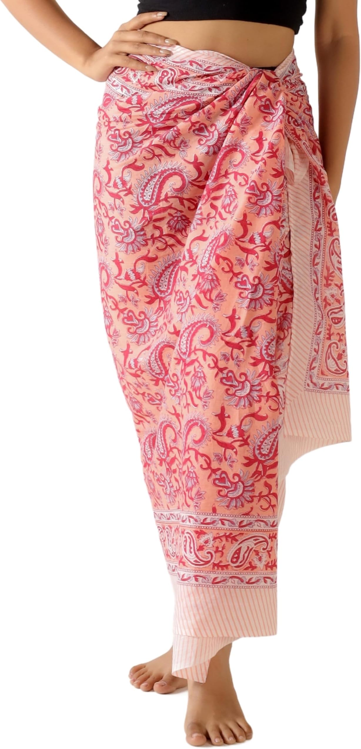 100% Cotton Sarong Cover Up for Women Indian Block Print Beach Wrap Skirt Long Boho Swimsuit Bikini Pareo (73โ x 43โ)