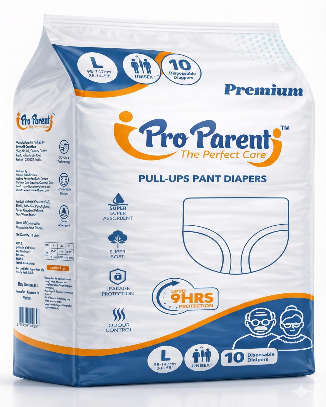 Premium Adult Pull-Up Diapers – Size L (75-100cm/ 30"-39") – Unisex Disposable Adult Pants with Super Absorbent Core, Leak Protection & Odour Control – Up to 9 Hours Protection (Pack of 10 - Get 1 Free)-image-47