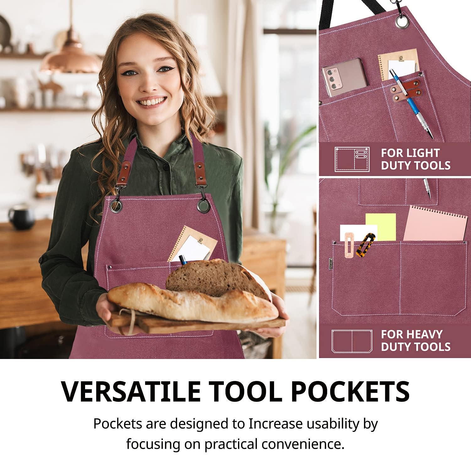 carrotez Heavy Duty Canvas Work Apron [2nd Generation], Cotton Canvas Cross Back Adjustable Apron, M-XXL image 3