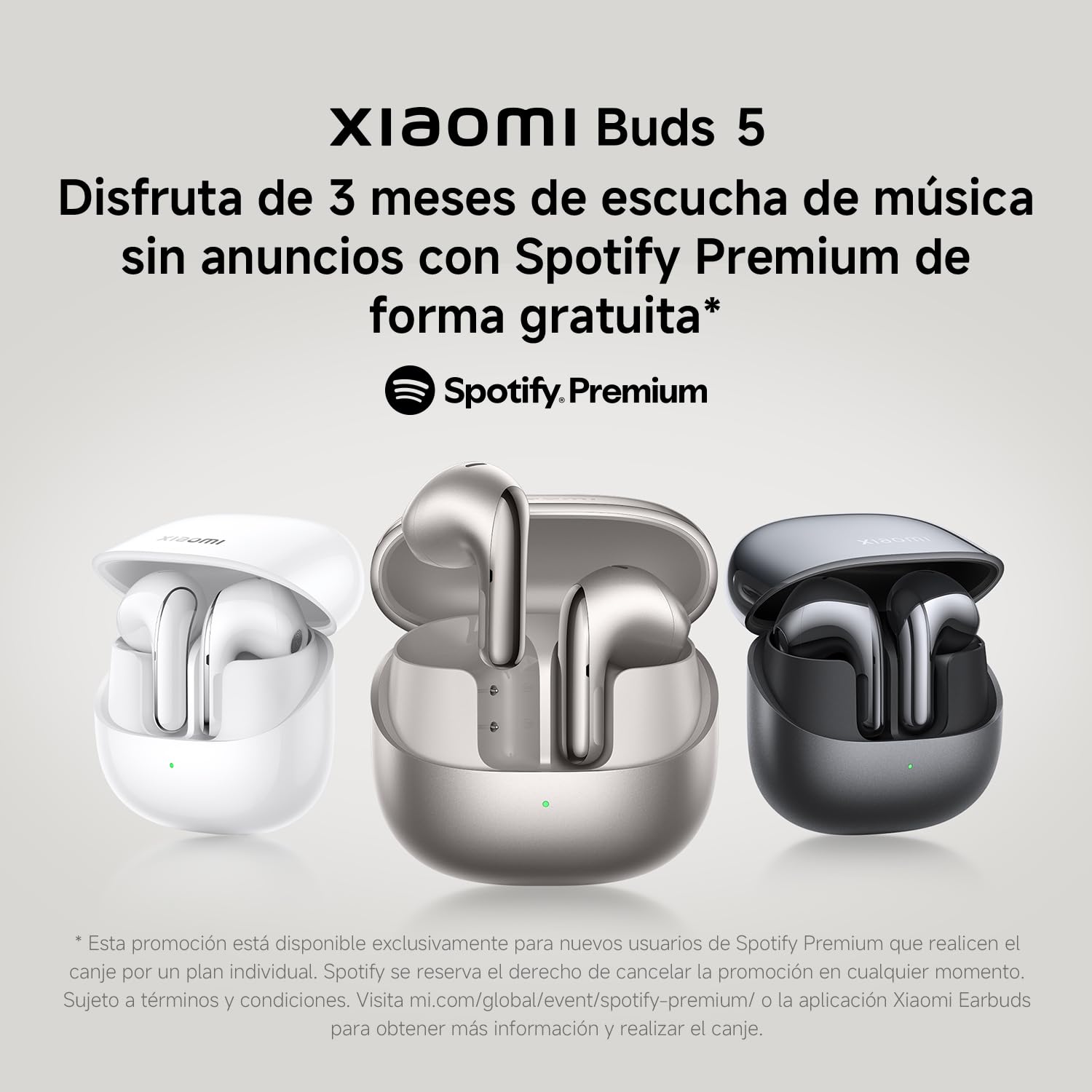 XIAOMI Buds 5 – Auriculares inalámbricos, cancelación Activa de Ruido, Harman Audio EFX, Hi-Res, diseño ergonómico, hasta 30 Horas de batería, Gris (Versión ES)