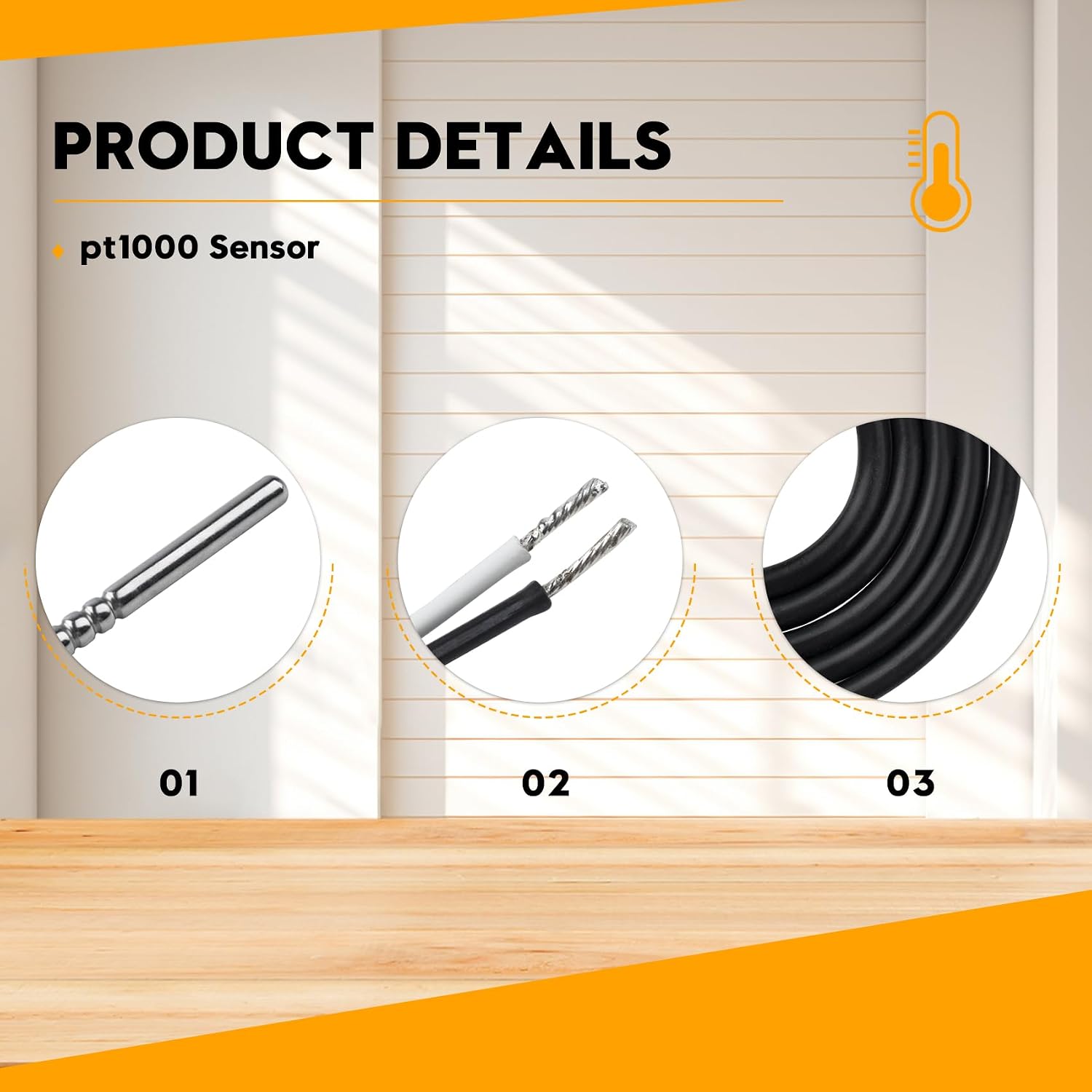 1 Pack PT1000 Temperature Sensor for Solar Water Heater Controller | Replacement Part for Sun Earth 0301U T1 Sensor and More; Water Temperature Sensor for Solar Hot Water Heater System