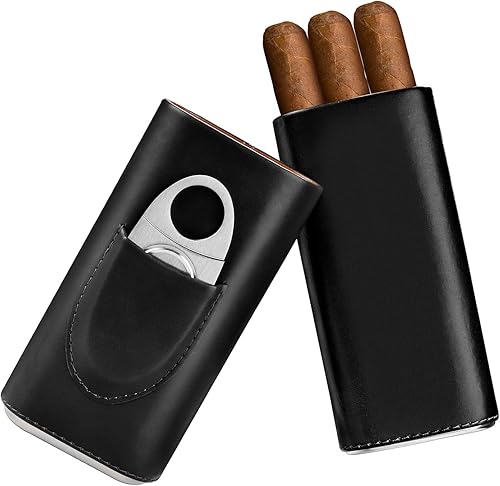 Estuche para cigarrillos con forro de madera de cedro, estuche de viaje para puros, cortador de cigarrillos, caja humidora (negro)