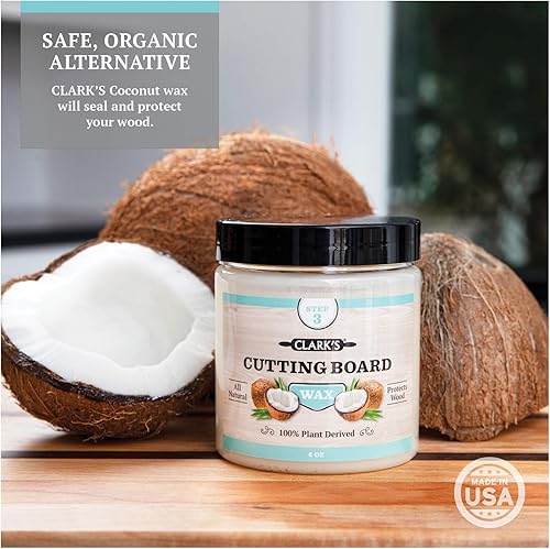 Miniatura 5 de CLARK'S Kit de cuidado de tabla de cortar con aceite de coco, incluye aceite de bloque de carnicero y cera, fabricado con aceite de coco refinado,