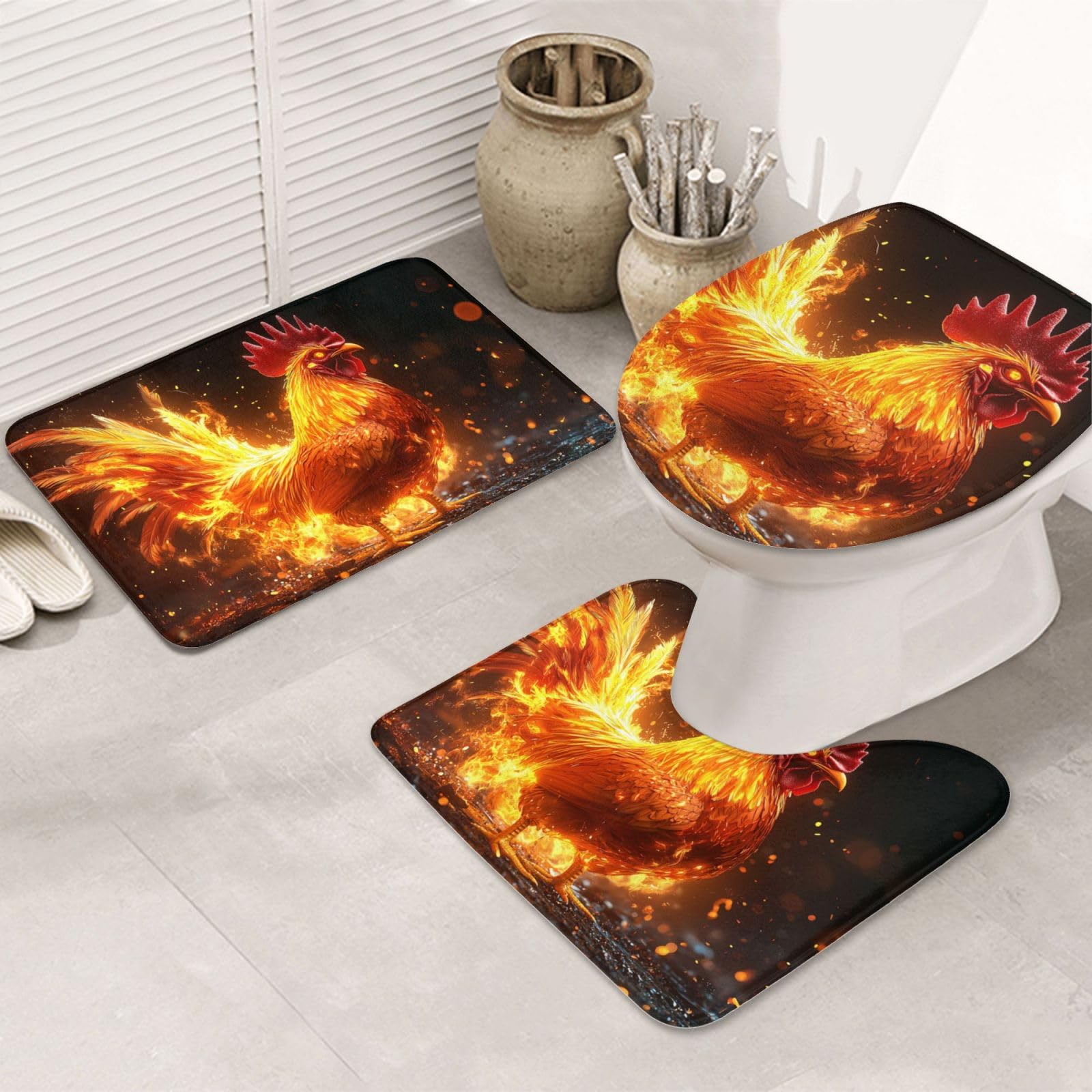 Alfombrilla de baño + alfombrilla de contorno + funda de inodoro lavable