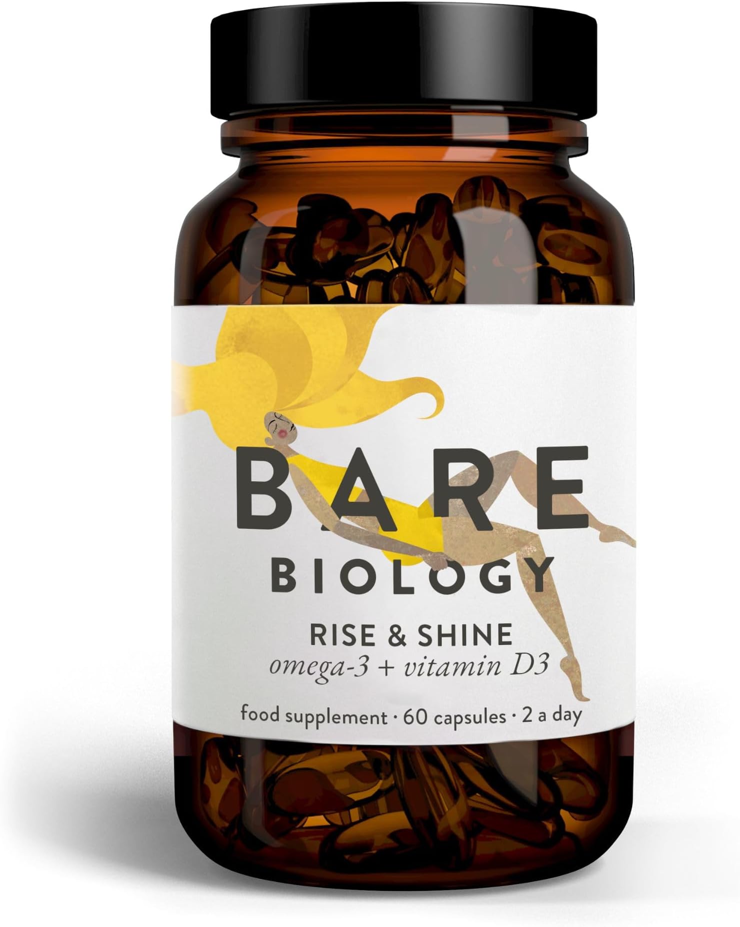 Omega 3 Capsules High Strength + Vitamin D3 - Rise & Shine (30 Servings) 1,600mg Pure Omega 3 Fish Oil EPA 1,035mg DHA 470mg Plus D3 Vitamin 1,000iu. High Strength Omega 3 Supplements