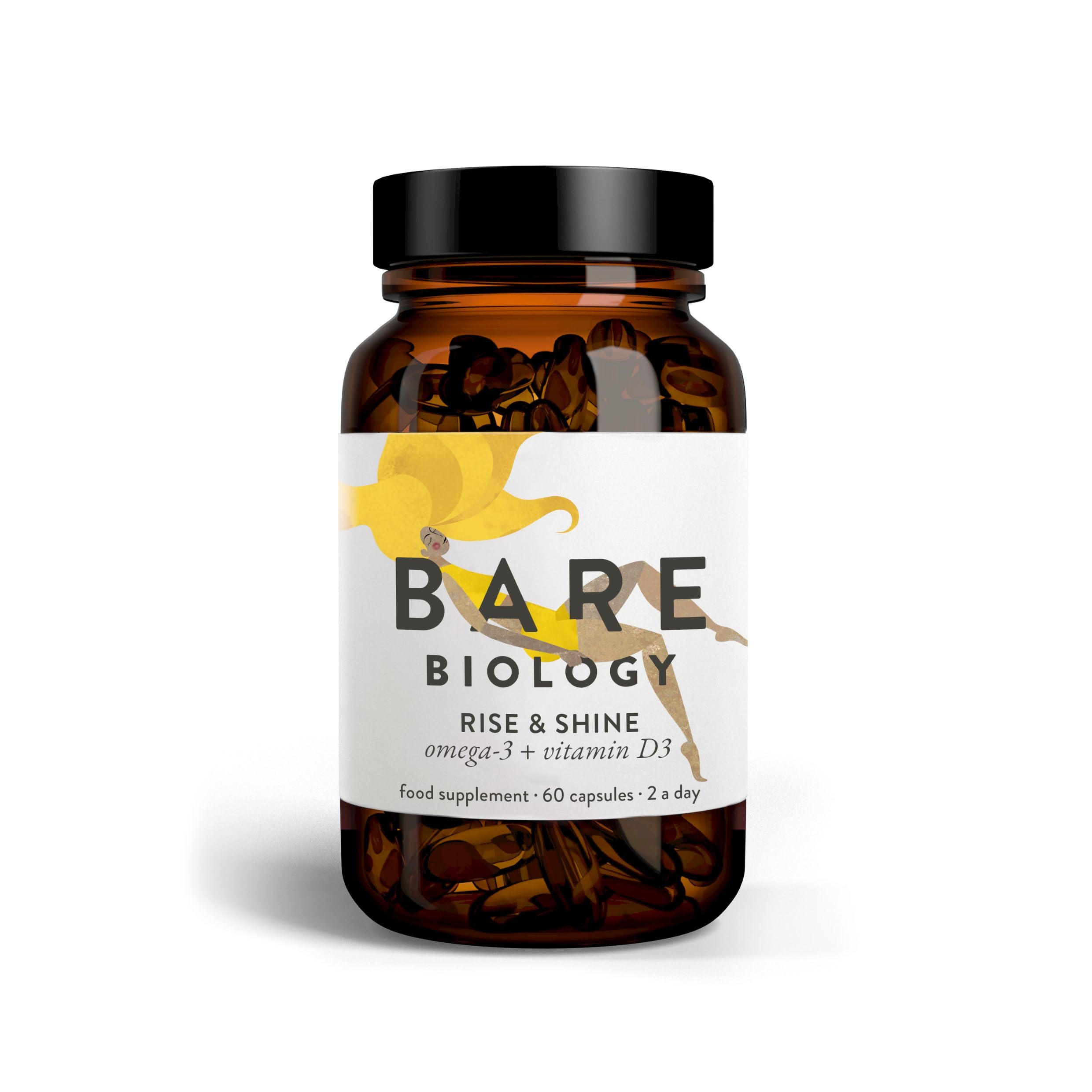 Omega 3 Capsules High Strength + Vitamin D3 - Rise & Shine (30 Servings) 1,600mg Pure Omega 3 Fish Oil EPA 1,035mg DHA 470mg Plus D3 Vitamin 1,000iu. High Strength Omega 3 Supplements
