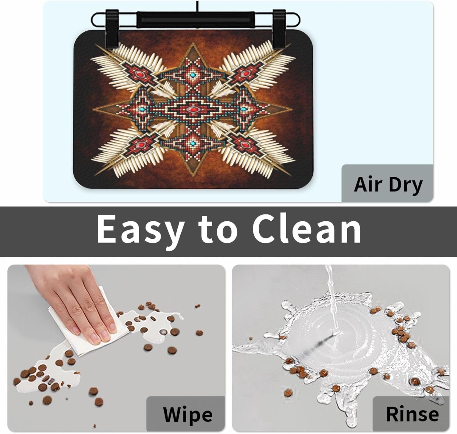 Native American Art Medicine Wheel Pet Feeding Mat-Absorbent Quick Dry Pet Cat Dog Food Mat Non Slip Waterproof Rubber Dish Placemat