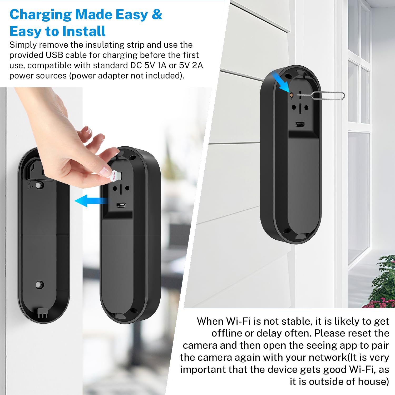 Videocitofono wireless Wi-Fi con rilevamento del movimento AI, audio a 2 vie, visione notturna, archiviazione cloud, solo Wi-Fi a 2,4 GHz, alimentato a batteria
