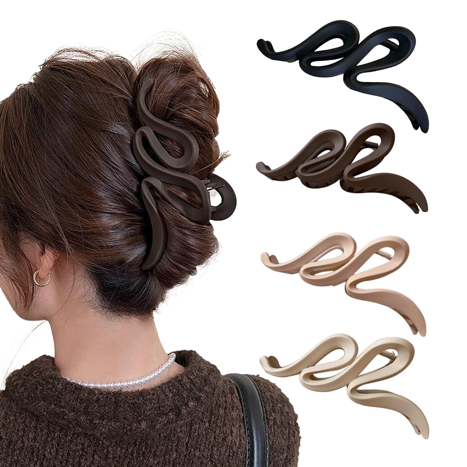 4 Pcs Large Non-Slip Claw Clips, Strong Hold Jaw Clamp Headdresses Styling Accessories for Long Thick Thin Curly Wavy Hair, Elegant Hair Clips