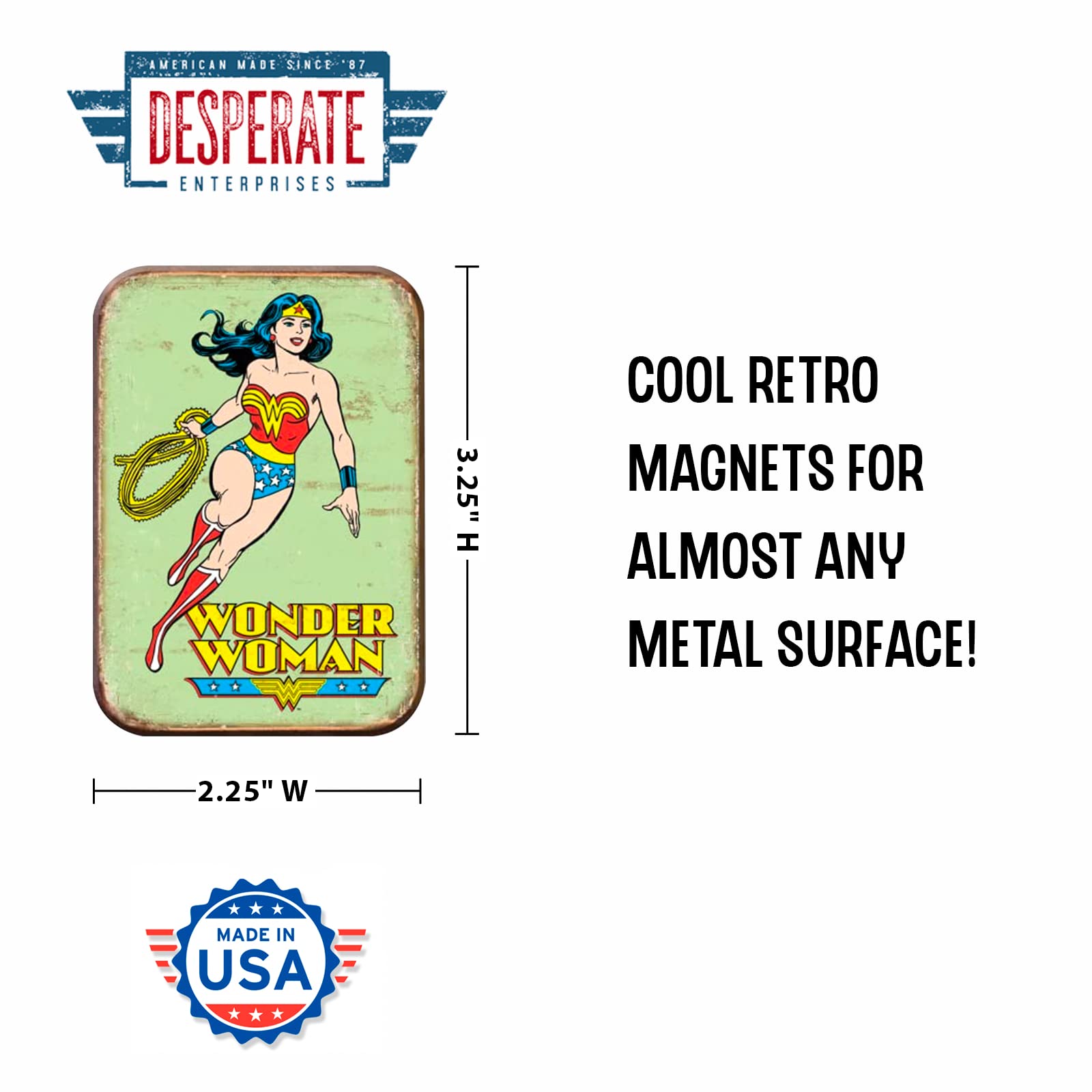 Desperate Enterprises Wonder Woman Retro Refrigerator Magnet - Funny Magnets for Office, Home & School - Made in The USA
