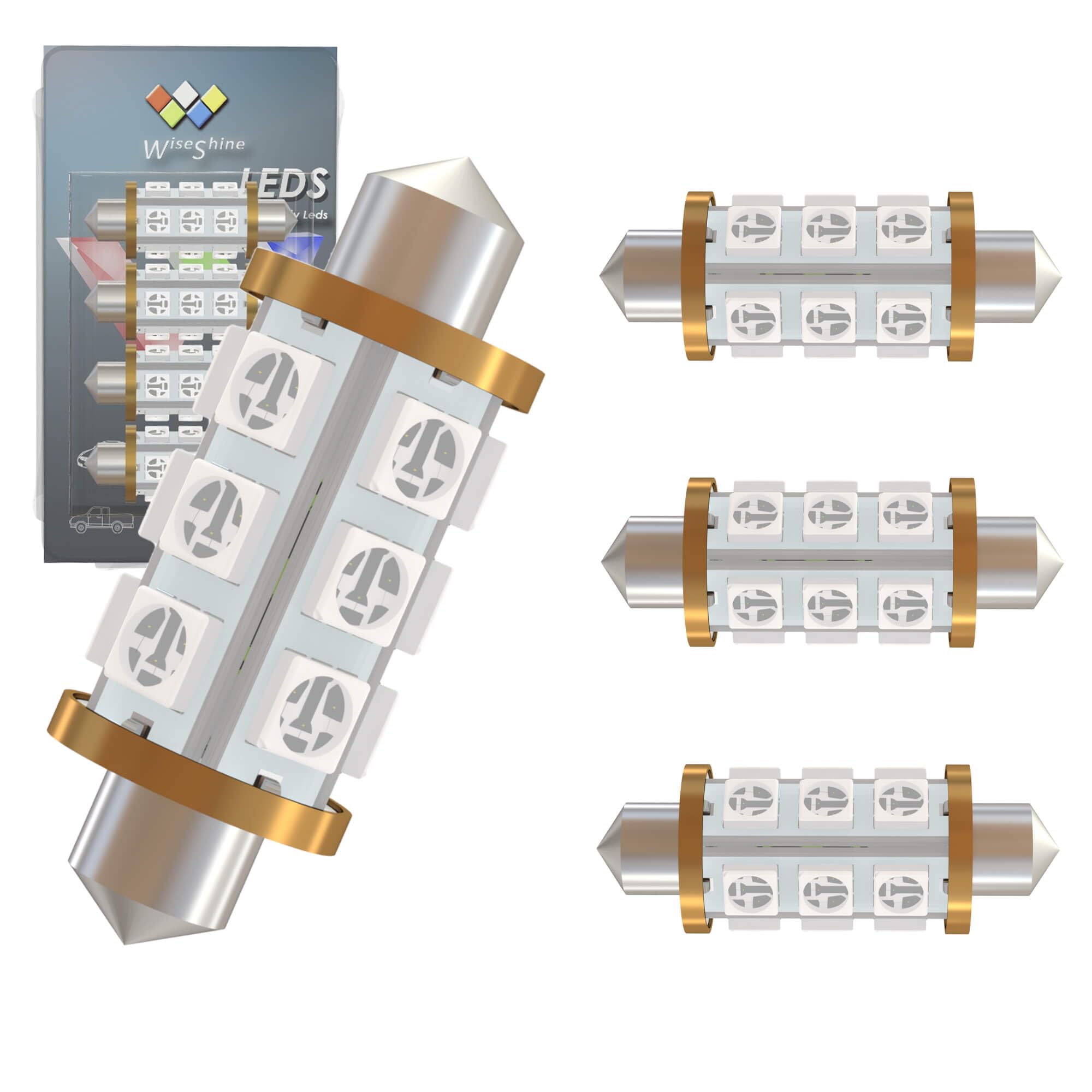 Wiseshine 44mm 578 Festoon Dome LED Bulb Blue,211-2 561 562 567 566 Navigation Bulb 12V-24V for Lanscape Camper RV Car Interior Trunk Lights 360 deg Non Polarity(Pack 4)