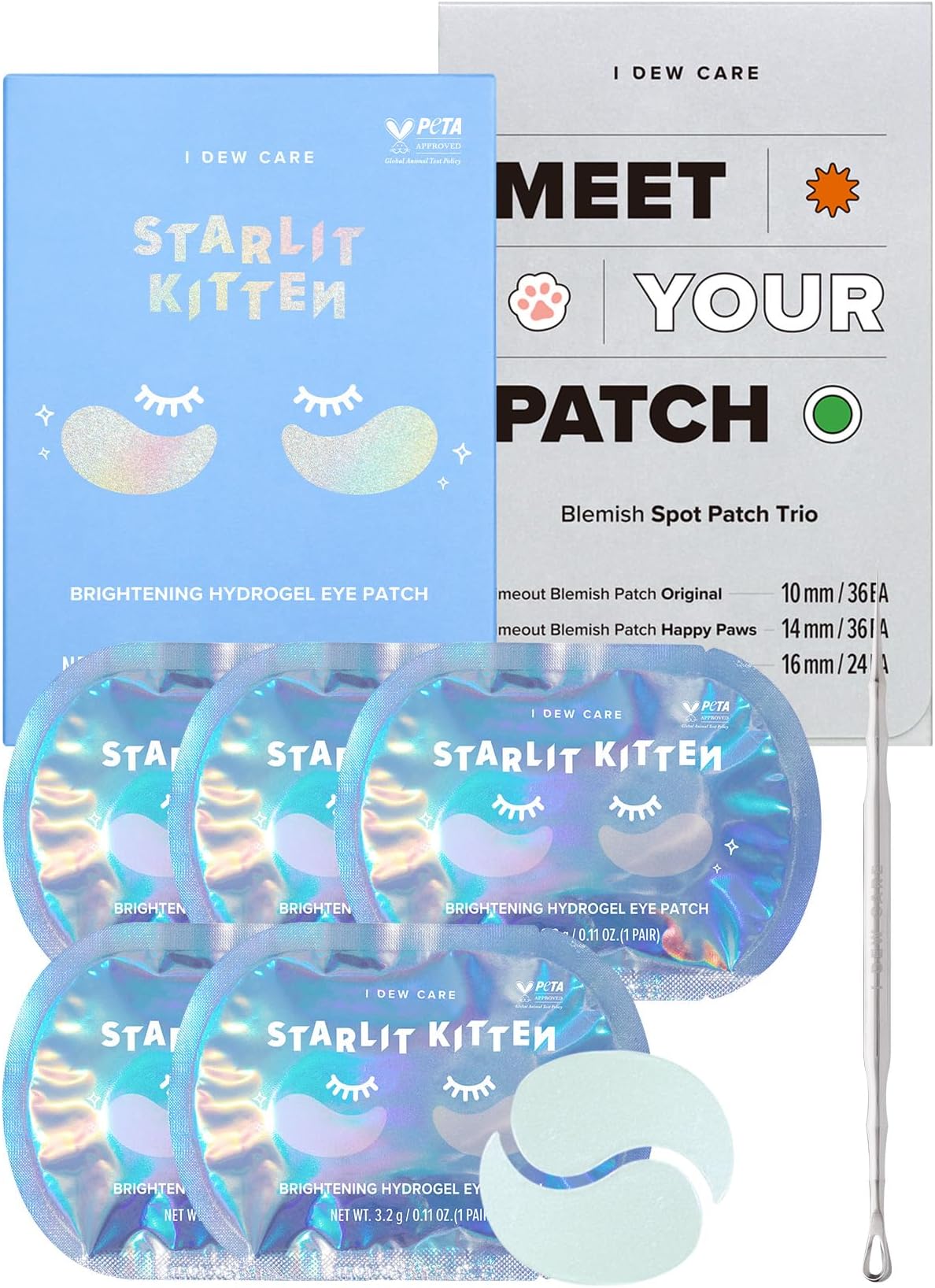 I DEW CARE Skin Care Set - Starlit Kitten & Meet Your Patch & Proper Popper | Eye Patches, Variety Pimple, Glass Skin, Hydrating, Facial Treatment, Blackhead Remover