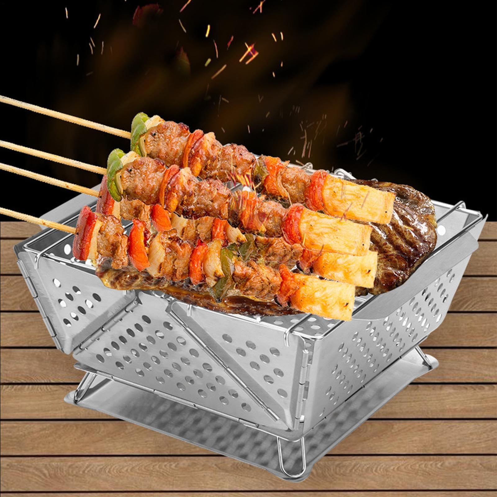 Przenośny składany grill na węgiel drzewny – lekki wędzarnia na zewnątrz ze stali nierdzewnej na piknik, kemping i sprzęt do grillowania na podwórku