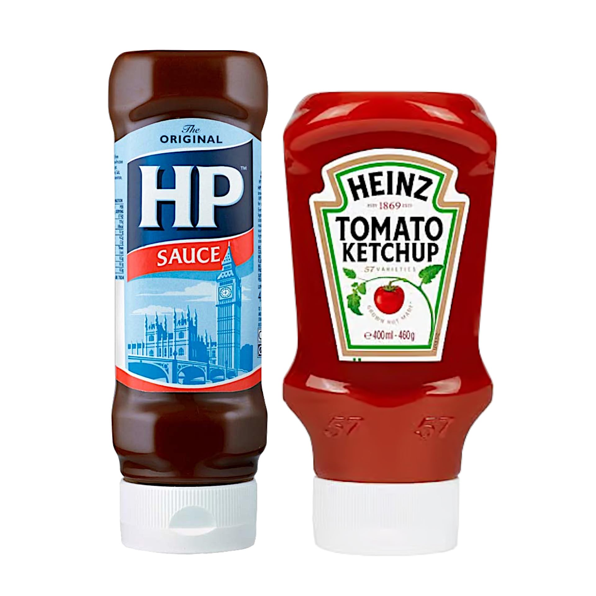 HP Brown Sauce (460g x 1) & Heinz Tomato Ketchup (460g x 1) Top Down 2 Pack Bundle