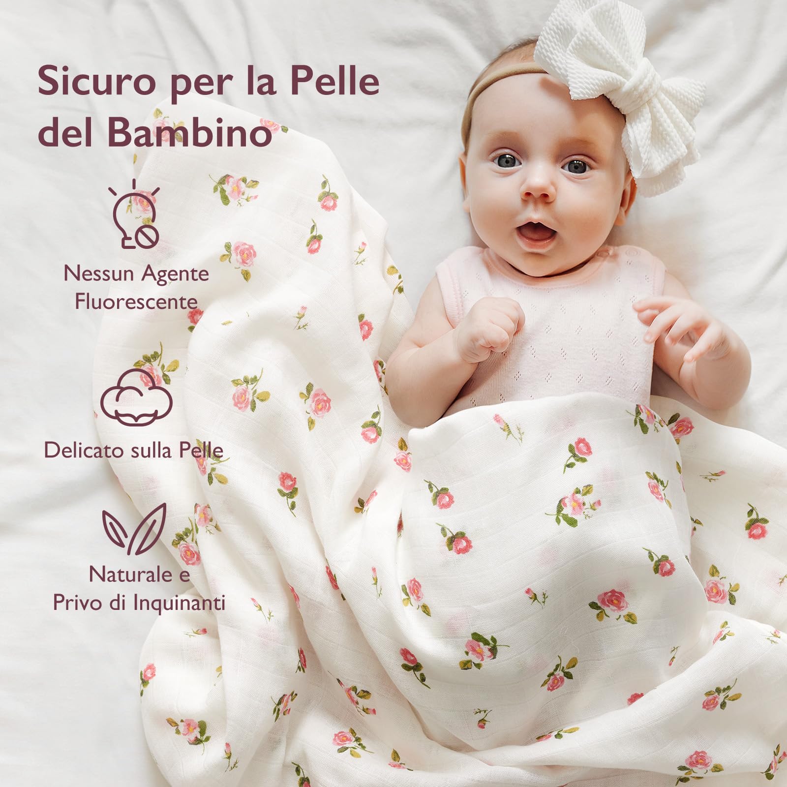 Momcozy Copertina Neonato Mussola 120x120 4 Pezzi Cotone Bambù Morbida Floreale